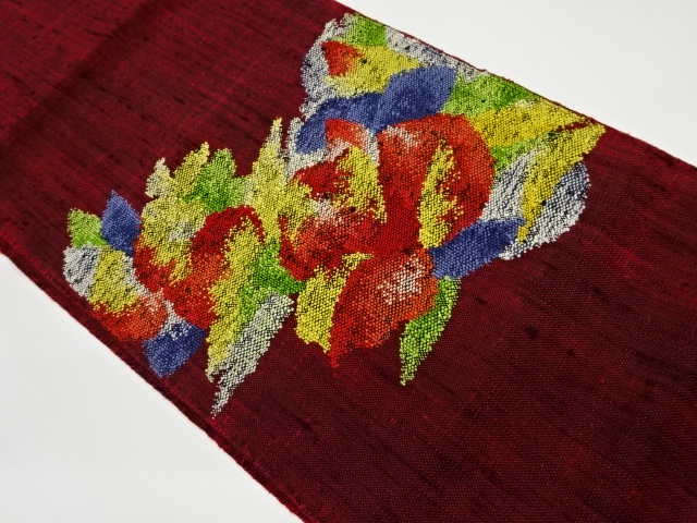 JAPANESE KIMONO / VINTAGE NAGOYA OBI / MAWATA TSUMUGI / WOVEN FLOWERS